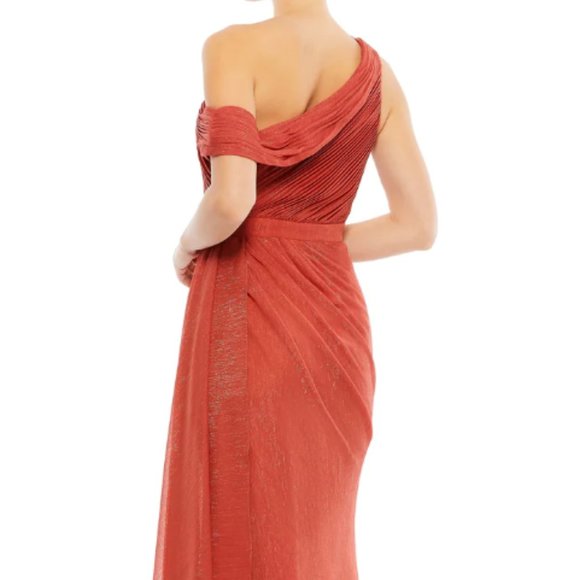 MAC DUGGAL 49291 DRAPED SHOULDER CHIFFON CRIMSON RED GOWN sz 6 - Picture 2 of 5